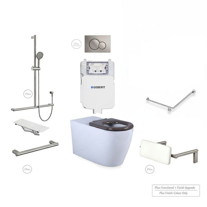 Left-Hand Accessible Care Bathroom Package – Shower, Toilet & Support System (Std & Plus - Brushed Nickel)