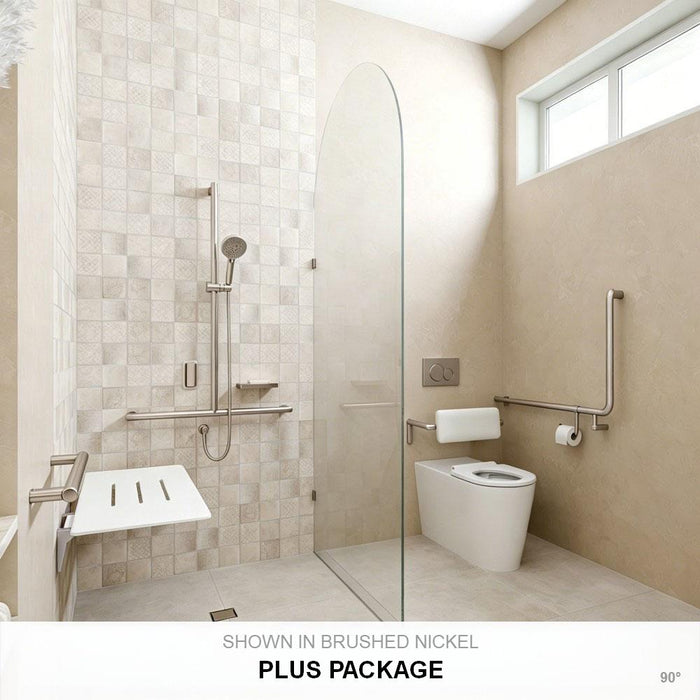 Left-Hand Accessible Care Bathroom Package – Shower, Toilet & Support System (Std & Plus - Brushed Nickel)