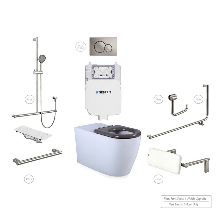 Left-Hand Accessible Care Bathroom Package – Shower, Toilet & Support System (Std & Plus - Brushed Nickel)