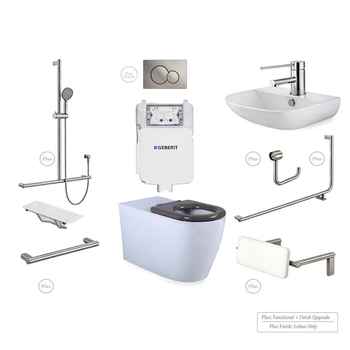 Left-Hand Accessible Care Bathroom Package – Shower, Toilet & Support System (Std & Plus - Brushed Nickel)