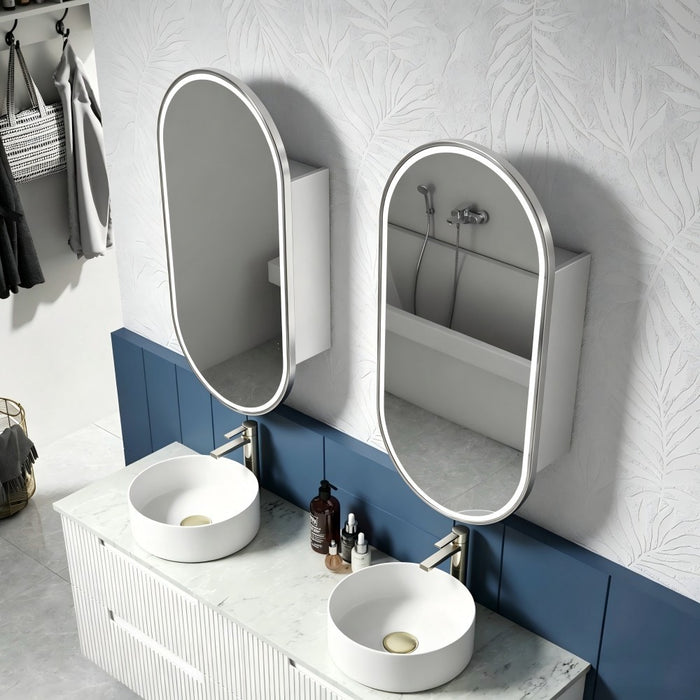 450*900mm Aulic Beau Monde LED Oval Framed Copper-free Matt White Shaving Cabinet