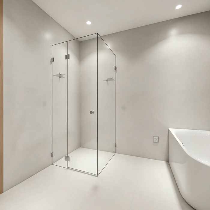 900-1200mm Sunny Frameless Square Pivot Door With Corner Glass Shelf Shower Screens - 2000mm Height