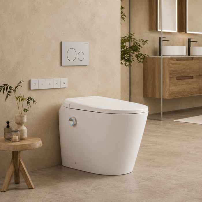 590*395*500mm Lafeme Autolux Rimless Space-Saving Wall Faced Smart Toilet Suite With Auto Lid & Foot Sensor