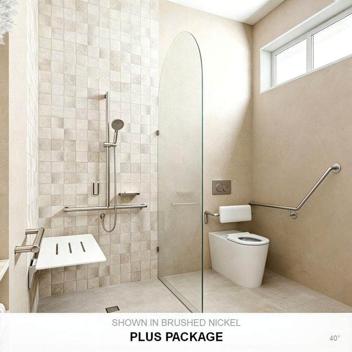 Left-Hand Accessible Care Bathroom Package – Shower, Toilet & Support System (Std & Plus - Brushed Nickel)
