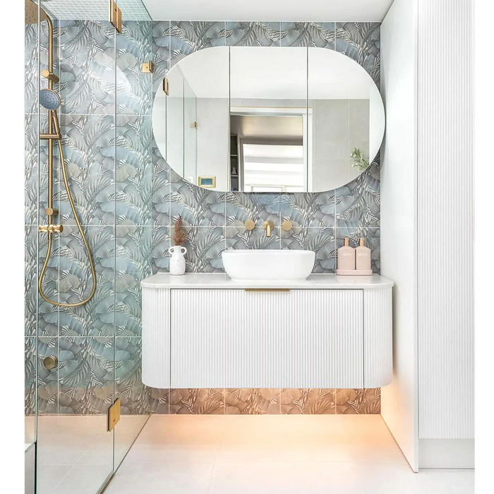 1200*460*450mm OTTI Bondi Stain White High Moisture Resistant Plywood Curve Fluted Bathroom Cabinet Wall Hung Vanity - HD reno