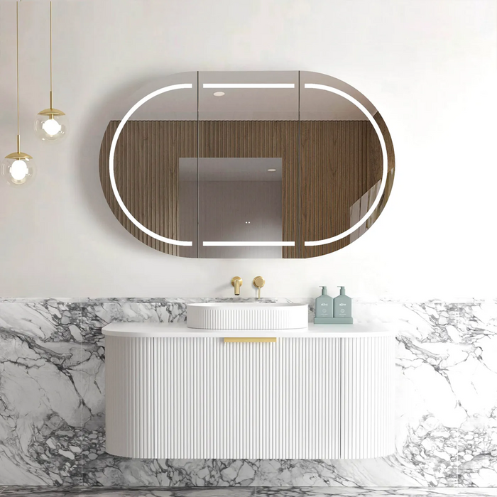 1200*460*450mm OTTI Bondi Stain White High Moisture Resistant Plywood Curve Fluted Bathroom Cabinet Wall Hung Vanity - HD reno