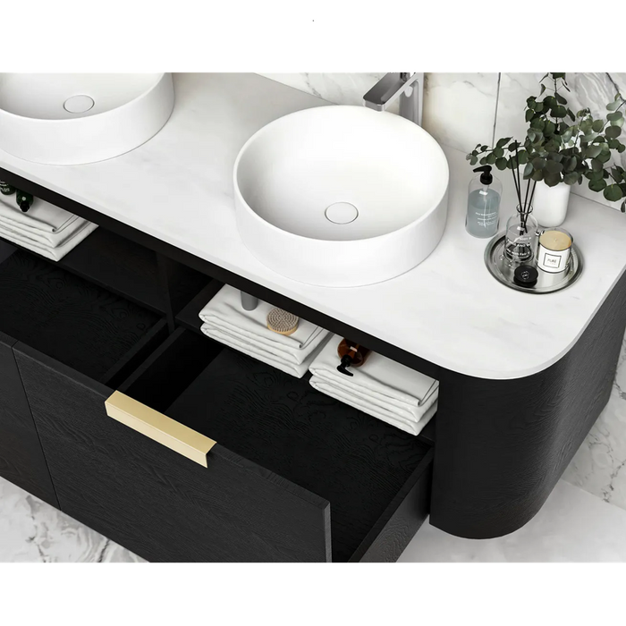 1500*460*450mm OTTI Bondi Black Oak Cabinet Only and Stone Top Bathroom Wall Hung Vanity