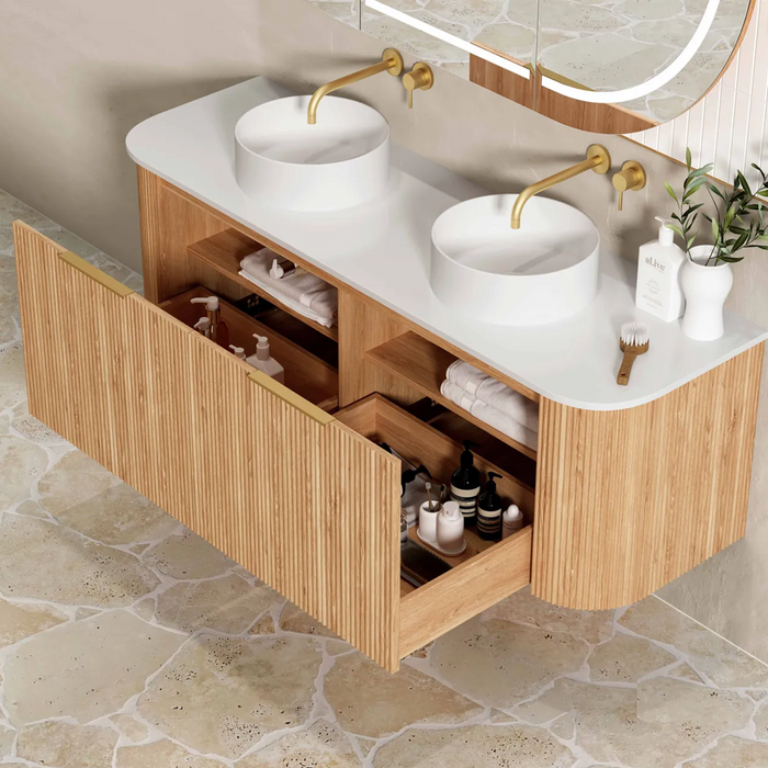 600-1800*460*450mm Bondi Woodland Oak Curve Bar Handle Cabinet Wall Hung Vanity