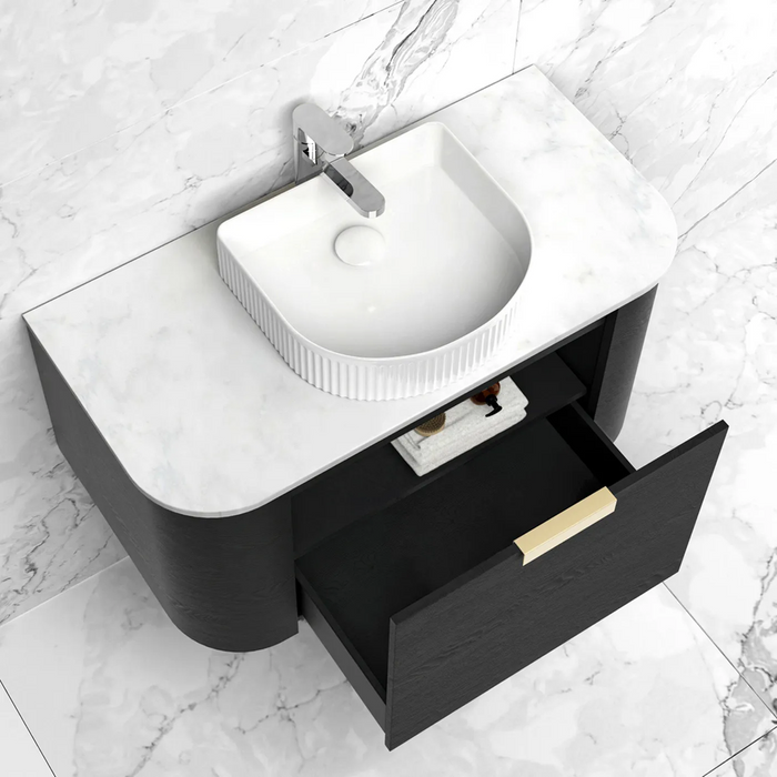 750*460*450mm OTTI Bondi Black Oak Cabinet Only and Stone Top Bathroom Wall Hung Vanity