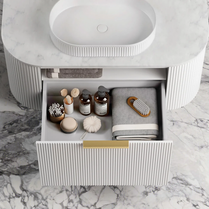 750*460*450mm OTTI Bondi Stain White High Moisture Resistant Plywood Curve Fluted Bathroom Cabinet Wall Hung Vanity - HD reno