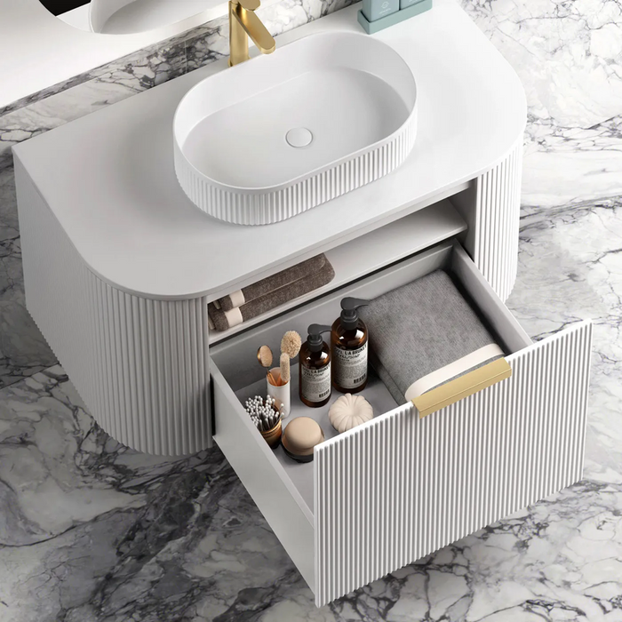 750*460*450mm OTTI Bondi Stain White High Moisture Resistant Plywood Curve Fluted Bathroom Cabinet Wall Hung Vanity - HD reno