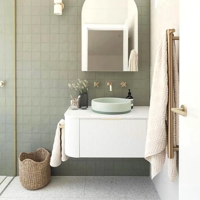 900*460*450mm OTTI Bondi Stain White High Moisture Resistant Plywood Curve Fluted Bathroom Cabinet Wall Hung Vanity - HD reno