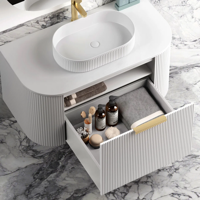 900*460*450mm OTTI Bondi Stain White High Moisture Resistant Plywood Curve Fluted Bathroom Cabinet Wall Hung Vanity - HD reno