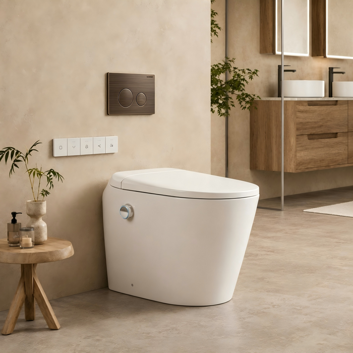 590*395*500mm Lafeme Autolux Rimless Space-Saving Wall Faced Smart Toilet Suite With Auto Lid & Foot Sensor