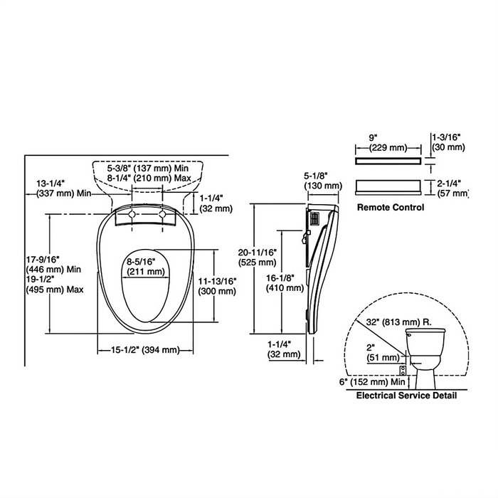 565*370*395mm Kohler Grande Ceramic Gloss White Rimless With C3-255 Electronic Bidet Seat Smart Toilet