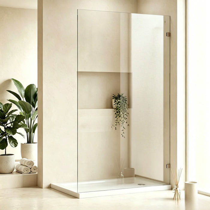 1250-1400mm Glasspro Frameless Walk In Single Panel Shower Screens - 2000mm Height