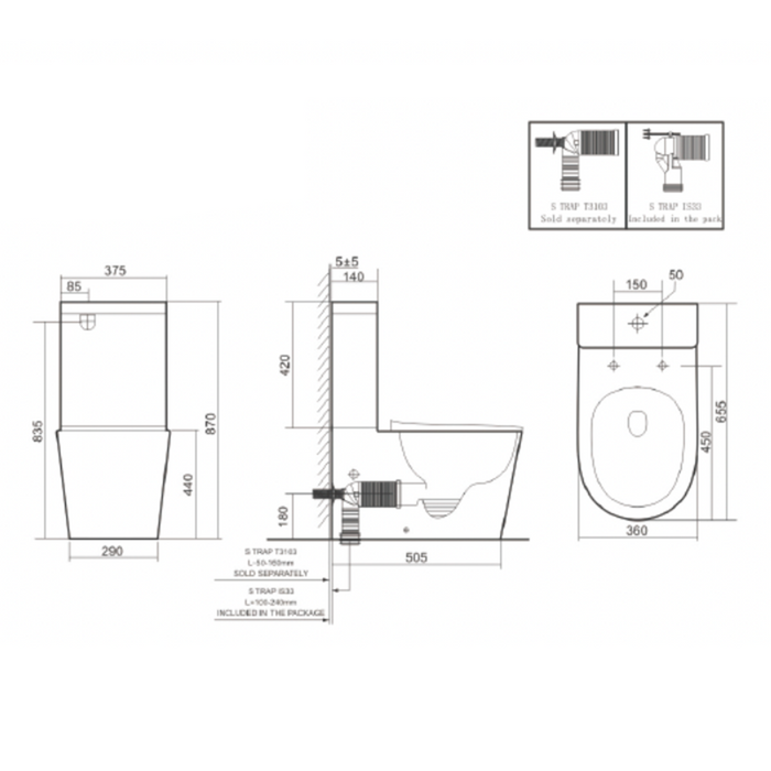 655*375*870mm Lafeme Catania Standard-Vega Gloss White Rimless Tornado Back To Wall Smart Toilet