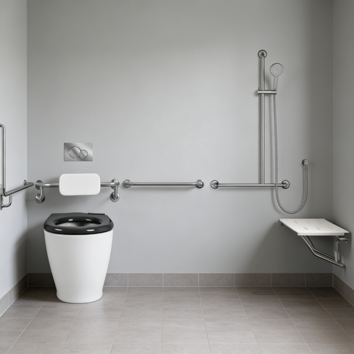 Right-Hand Integrated Accessible Care Bathroom Package - Complete Shower, Toilet & Support System