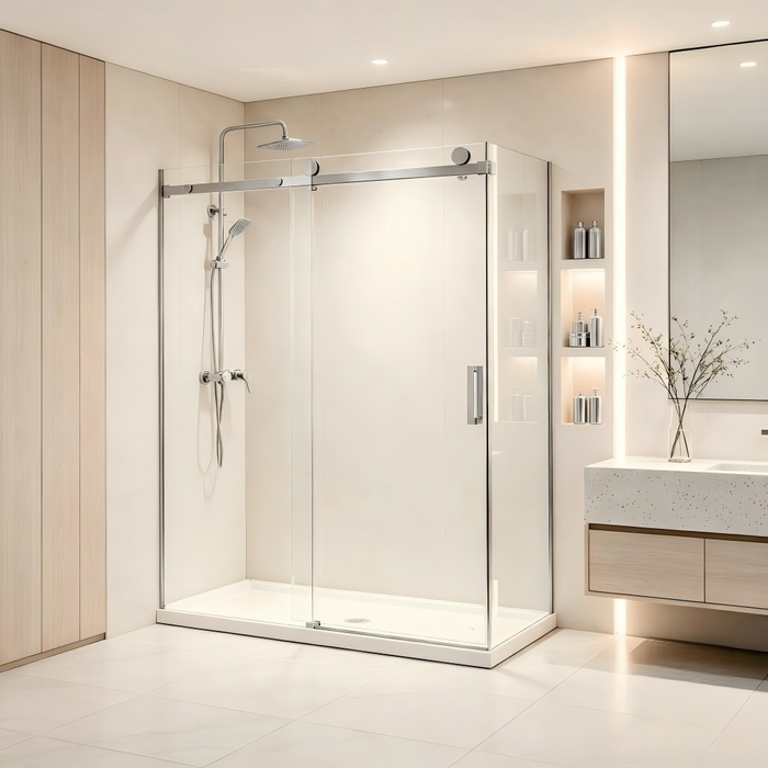 1180-2000mm Covey Frameless Chrome Fitting L Shape Sliding Door 10mm Thickness Shower Screens - 2000mm Height