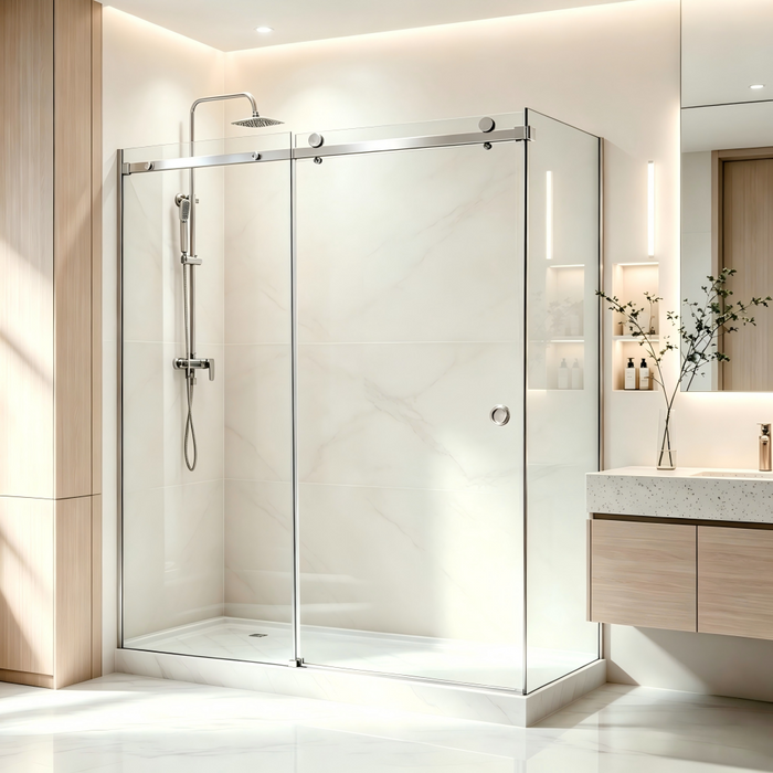 870-1180mm Covey Frameless Chrome Fitting L Shape Sliding Door 10mm Thickness Shower Screens - 2000mm Height