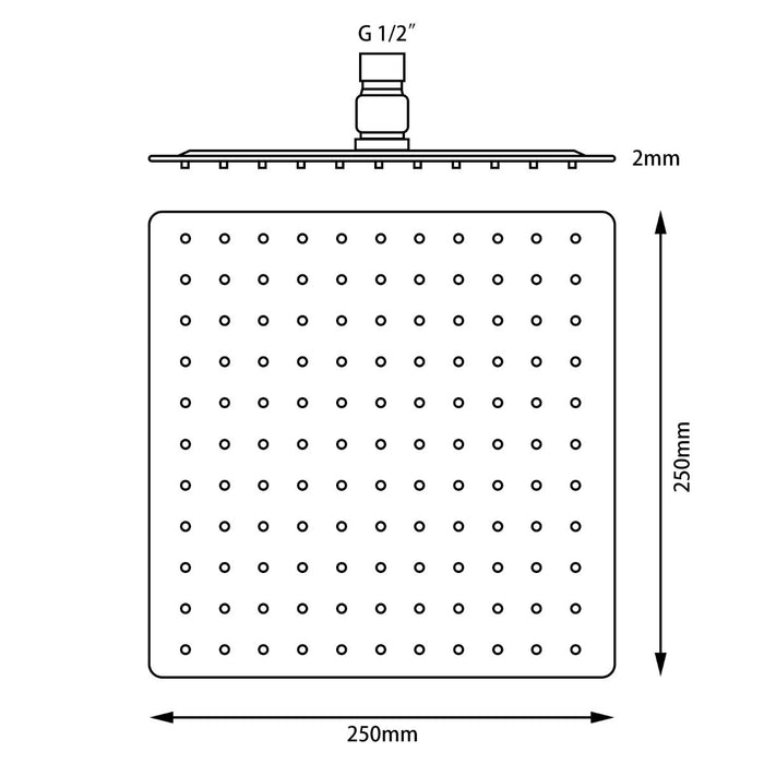 Super-slim Square Brushed Nickel Rainfall Shower Head 250mm