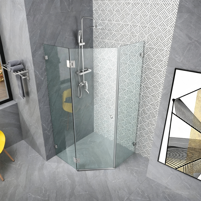 800-1200mm Covey Frameless Chrome Fitting Diamond Pivot Door 10mm Glass Shower Screens - 2000mm Height