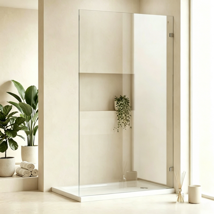 1250-1400mm Glasspro Frameless Walk In Single Panel Shower Screens - 2000mm Height