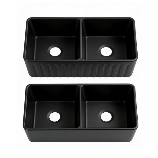 835*459*254mm Lukka Rocca Fine Fireclay Farm House Buttler Matt Black Double Bowls Square Basin With Drainer Undermount Laundry Kitchen Sink