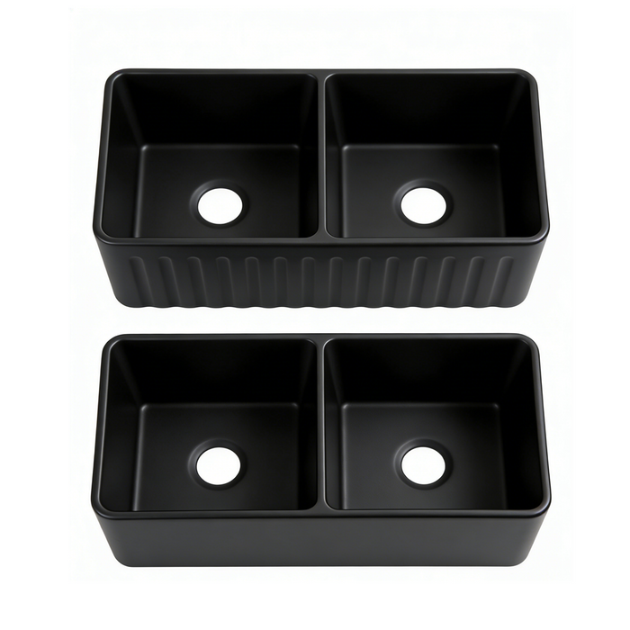 835*459*254mm Lukka Rocca Fine Fireclay Farm House Buttler Matt Black Double Bowls Square Basin With Drainer Undermount Laundry Kitchen Sink