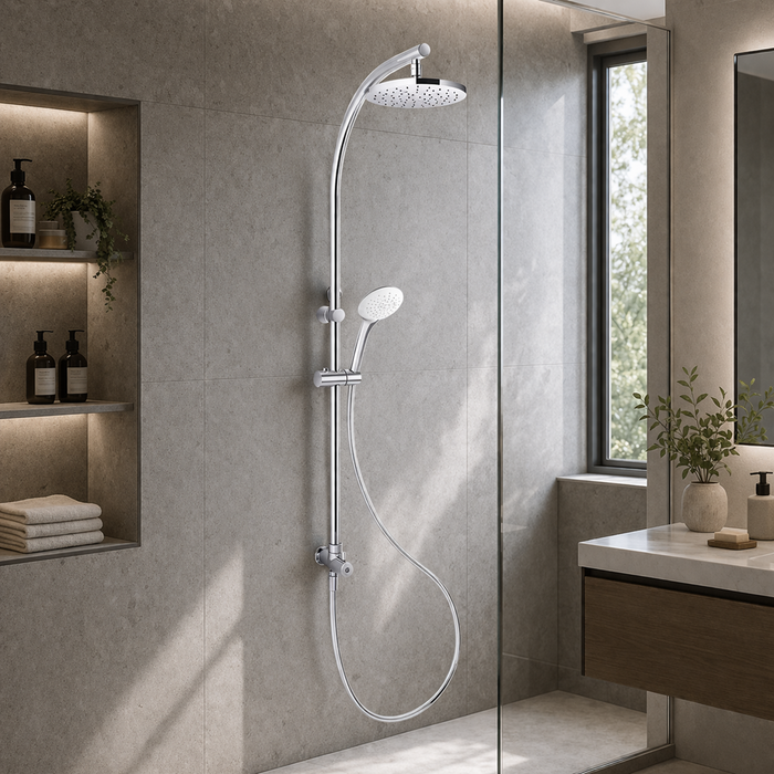 1180mm Kohler Rain Duet Dual Renew Coloumn Chrome Round Shower Heads