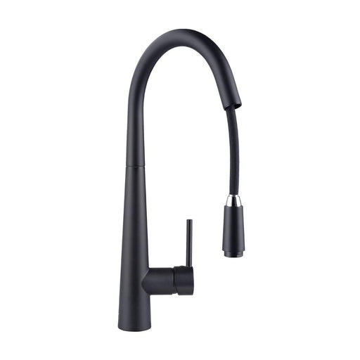 Aquaperla Matt Black Solid Brass Round Pull Out Kitchen Sink Mixer - HD reno
