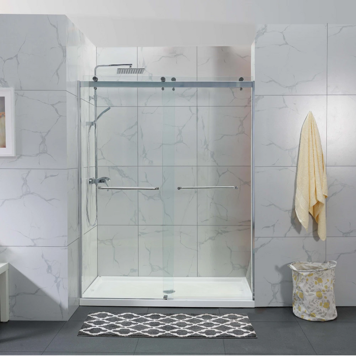1180-1800mm Covey Frameless Chrome/Black Double Sliding By-pass Door Wall to Wall 10mm Thickness Shower Screens - 2000mm Height