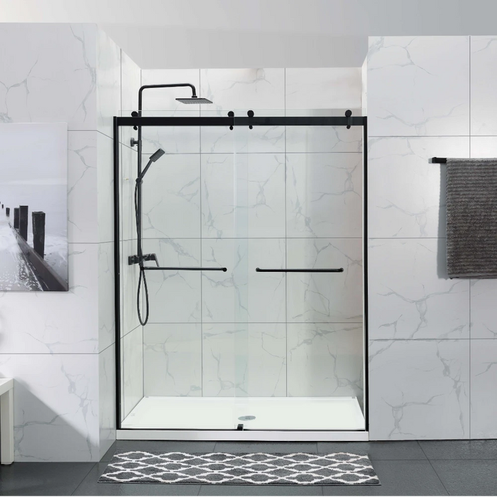 1180-1800mm Covey Frameless Chrome/Black Double Sliding By-pass Door Wall to Wall 10mm Thickness Shower Screens - 2000mm Height