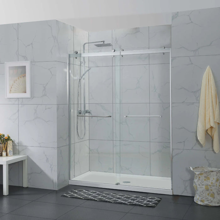 1180-1800mm Covey Frameless Chrome/Black Double Sliding By-pass Door Wall to Wall 10mm Thickness Shower Screens - 2000mm Height