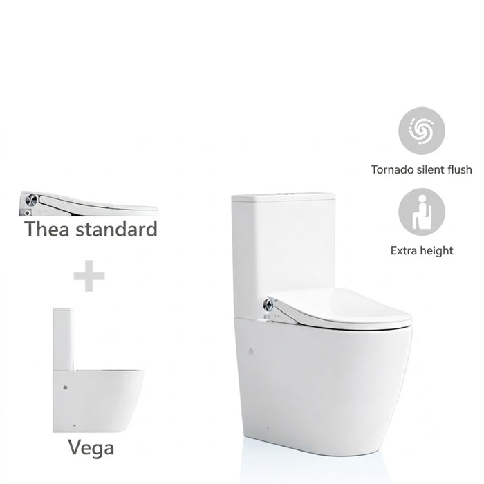 655*375*870mm Lafeme Thea Standard/Luxury Vega Rimless Tornado Back To Wall Smart Toilet Suite With Extra Height