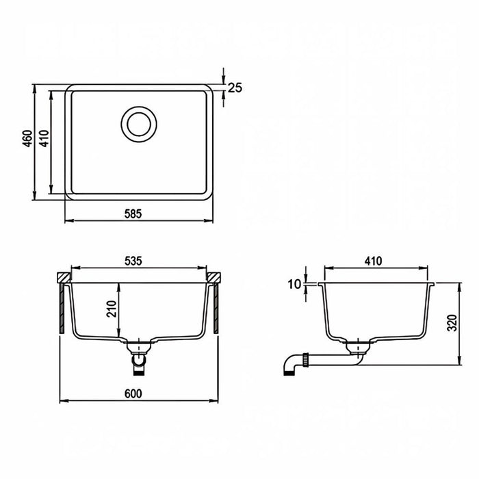 585*460*210mm Inspire Single Bowl Topmount/Undermount Granite Kitchen Sink