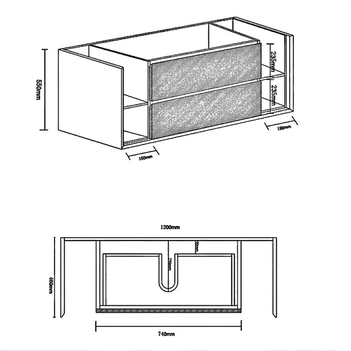 750-1200*460*550mm Inspire Amazon Grey MDF Bathroom Wall Hung Vanity