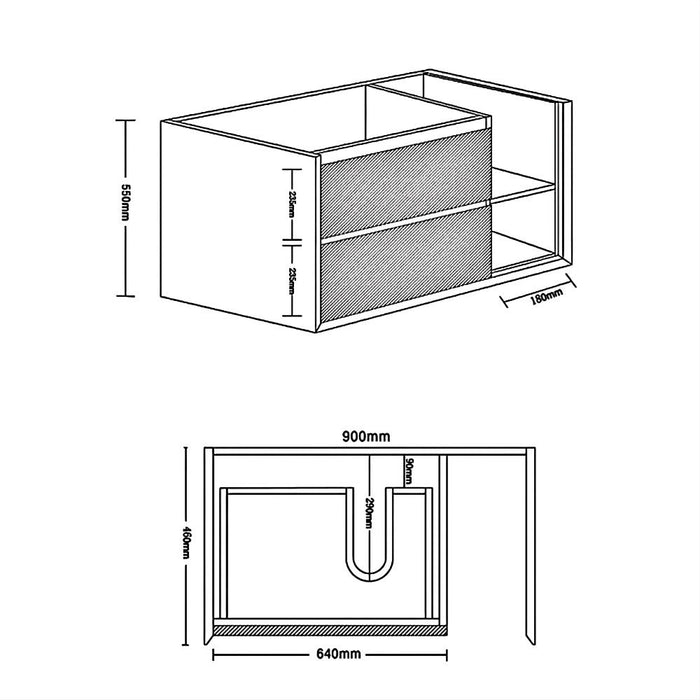 750-1200*460*550mm Inspire Amazon Grey MDF Bathroom Wall Hung Vanity