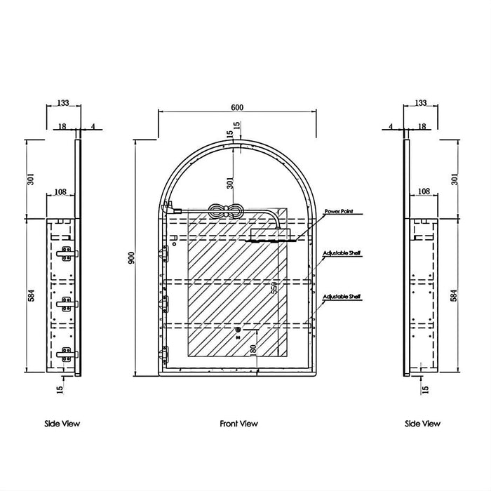 900*600mm Otti Archie Arch Wall Mounted LED Shaving Cabinet