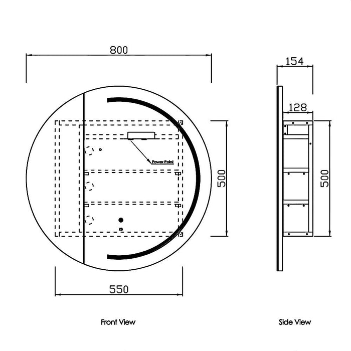 800mm OTT London White LED Round Shaving Cabinet