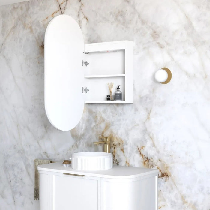 900*450mm OTT Noosa Natural Oak/Black Oak/Matte White Oval Shape Wall Mounted LED Shaving Cabinet