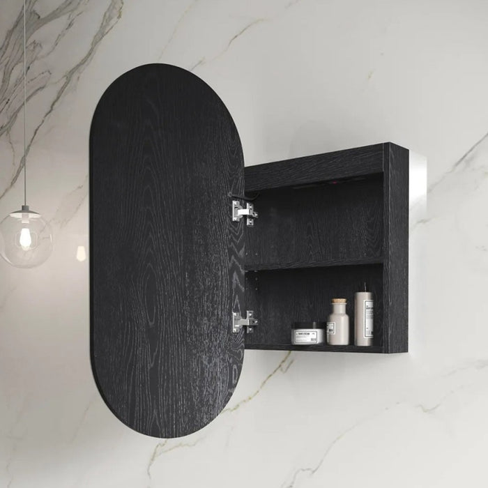 900*450mm OTT Noosa Natural Oak/Black Oak/Matte White Oval Shape Wall Mounted LED Shaving Cabinet