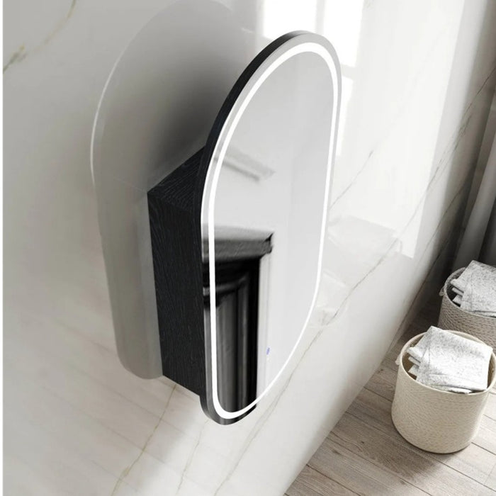 900*450mm OTT Noosa Natural Oak/Black Oak/Matte White Oval Shape Wall Mounted LED Shaving Cabinet