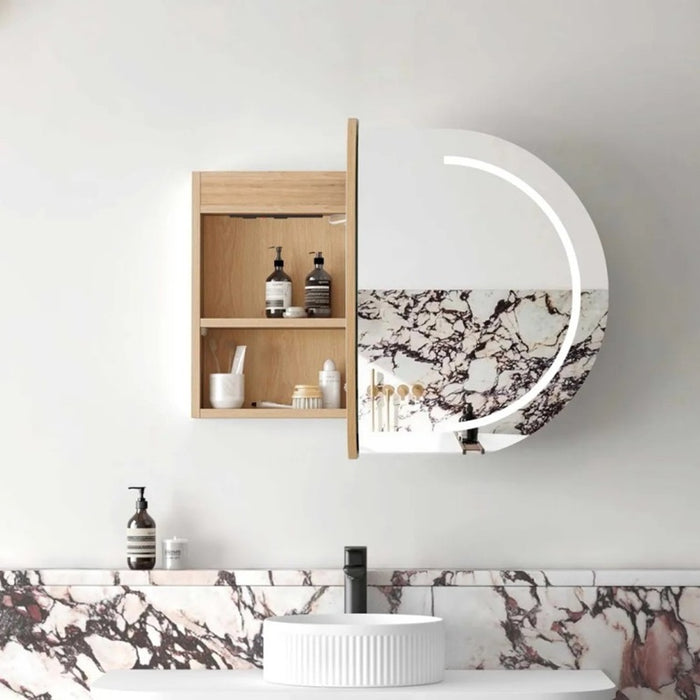 900*600mm OTT Bondi Natural Oak/Black Oak/Matte White Oval Wall Mounted LED Shaving Cabinet