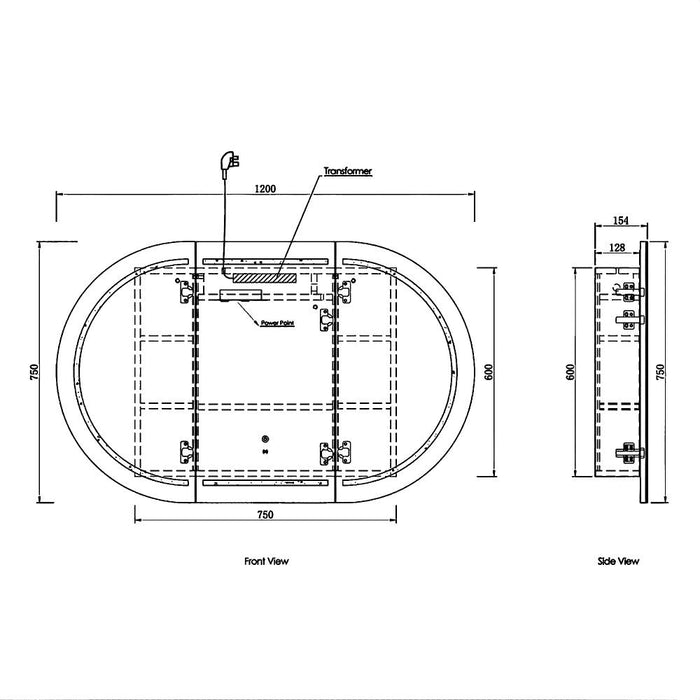 1200*750mm OTT Bondi Natural Oak/Black Oak/Matte White Oval Wall Mounted LED Shaving Cabinet