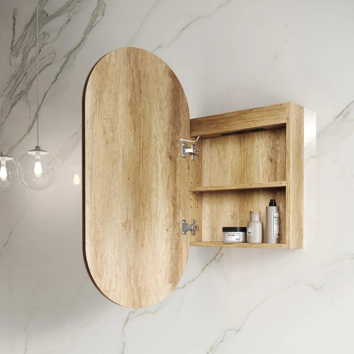 900*450mm OTT Noosa Natural Oak/Black Oak/Matte White Oval Shape Wall Mounted LED Shaving Cabinet