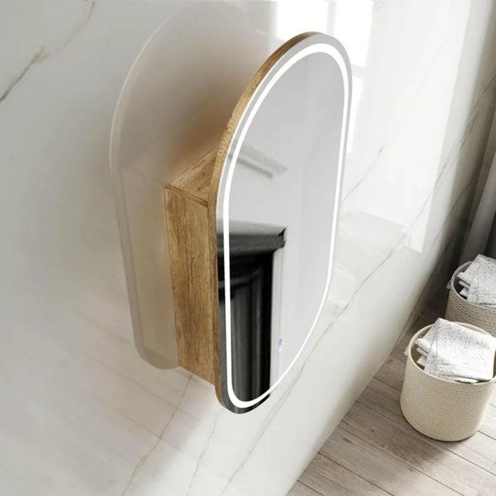 900*450mm OTT Noosa Natural Oak/Black Oak/Matte White Oval Shape Wall Mounted LED Shaving Cabinet