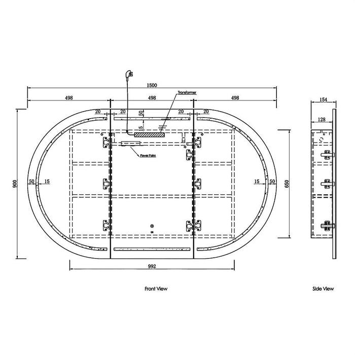 1500*900mm OTT Bondi Natural Oak/Black Oak/Matte White Oval Wall Mounted LED Shaving Cabinet