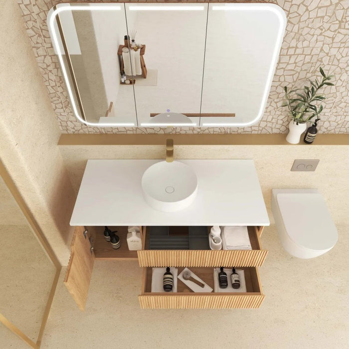 600-1800*460*550mm OTTI Byron Woodland Oak Timbergrain Fluted Bathroom Wall Hung Vanity