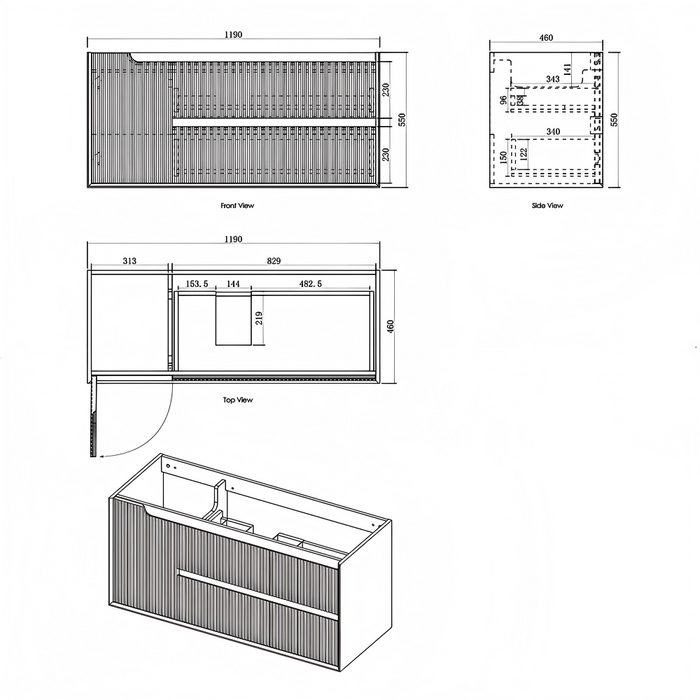 600-1800*460*550mm OTTI Byron Woodland Oak Timbergrain Fluted Bathroom Wall Hung Vanity